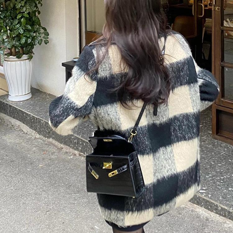 Классический Стиль Костюм Шерстяной Клетчатый Пиджак для Женщин Осенью и Зимой Утепленный Обновленный Зимний Универсальный Ленивый Стиль Пальто