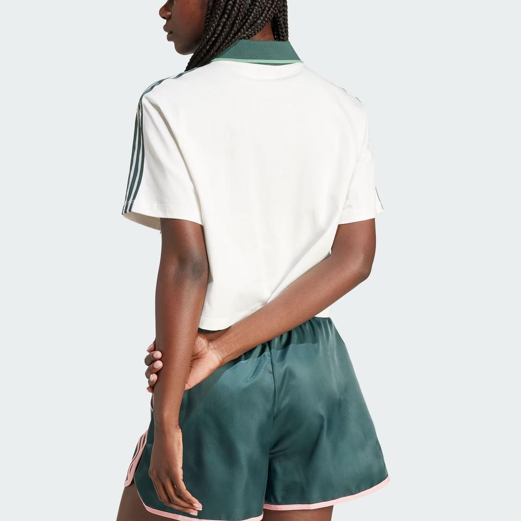 Adidas Свободная укороченная рубашка-поло с женскими топами с буквенным принтом, белая IX3555