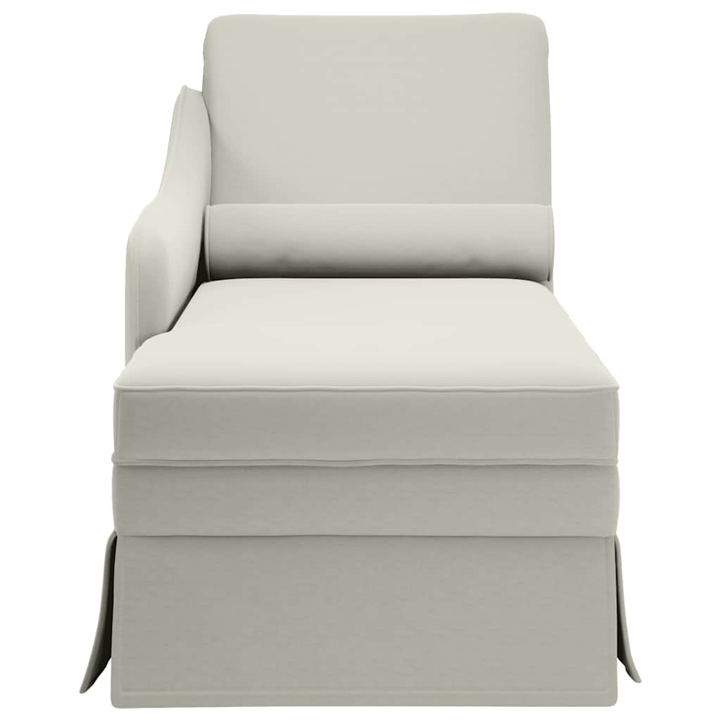 Chaise Longue with Neck Roll and Right Armrest Cream Velvet