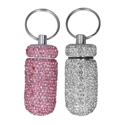 Контейнер для хранения капсул со стразами и брелоком из алюминиевого сплава, портативная коробка для бутылочек с лекарствами