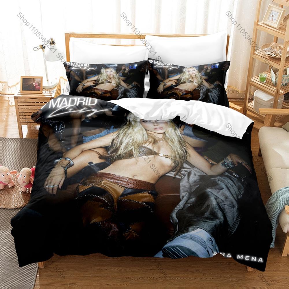 Ana Mena Retro Dark Stage Spanish Latin Pop Singer Album Print Duvet Cover + 2 Pillowcases Grunge Urban Microfiber Bedroom Decor