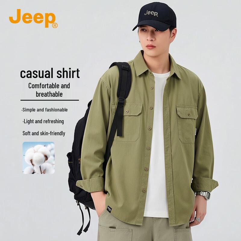 JEEP Men's 100% Cotton Loose-Fit Utility Shirt Jacket