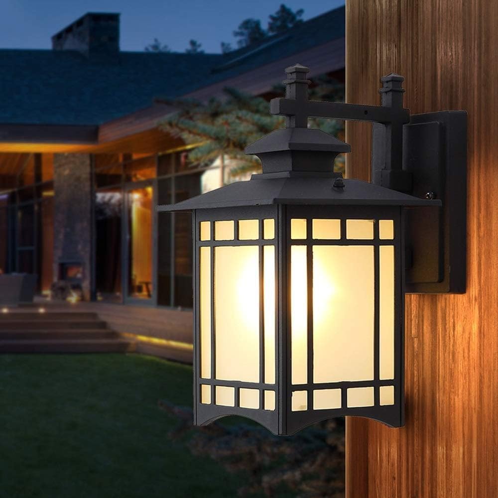 Outdoor Wall Lantern Lights Exterior Waterproof Wall Mount Vintage Bronze Barn Lamp Fixtures With Frosted Glass Rustic Farmhouse Black Outside Wall