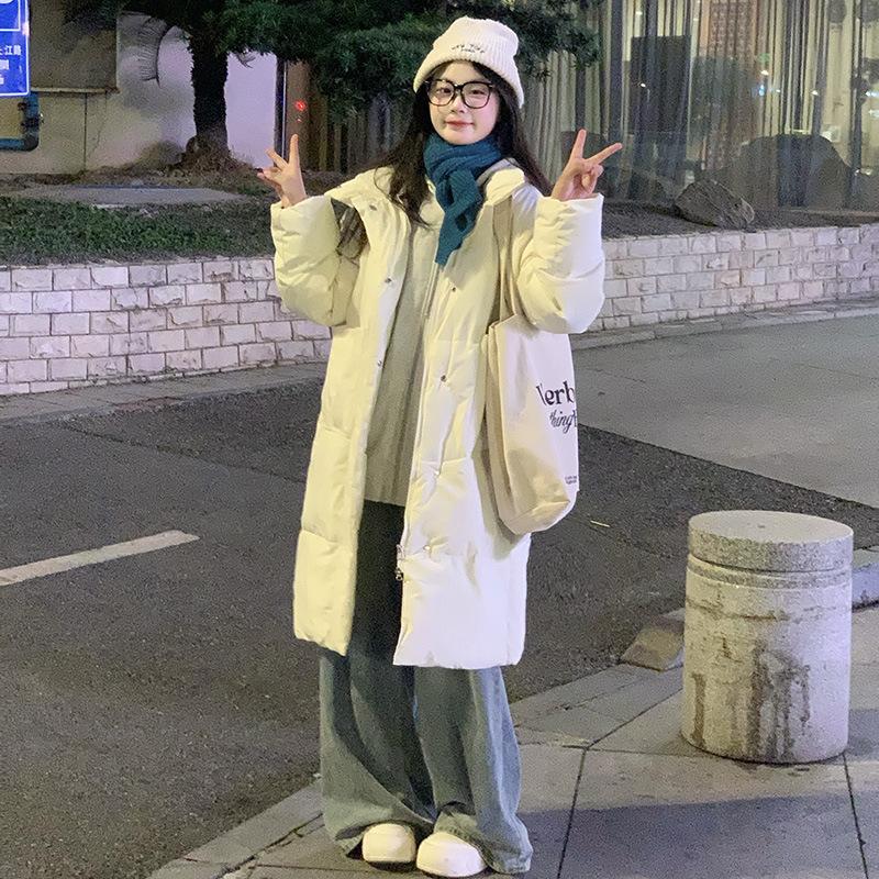 Зимняя новая корейская версия средней и длинной хлопковой одежды, женская свободная повседневная одежда в стиле хлеб, верхняя бежевая