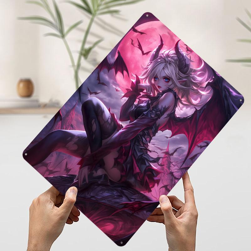 Queen of Bats Anime Girl Poster Customized Wall Art Vintage Metal Signs Retro Tin Plaque for Man Cave Decoration Bedroom Decor