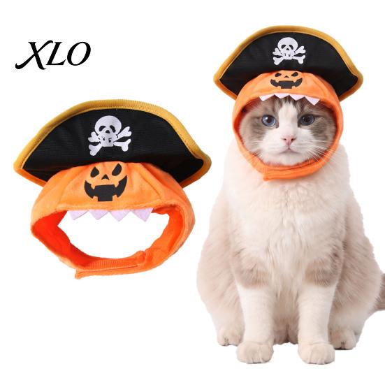 Soft Fabric Pet Costume Cat Pumpkin Pirate Hat, Halloween Cozy Funny Comfortable Kitten Winter Cap Cosplay Hat for Cats, Small Dogs, Holiday