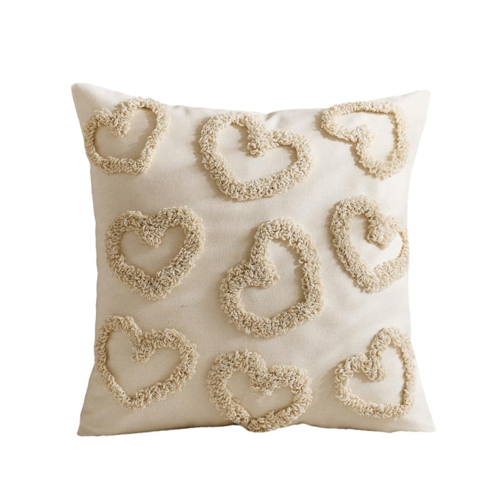 Romantic Valentine Heart Pattern Pillowcase Velvet Hidden Zipper Tufted Cushion Case Minimalist Embroidery Plush Pillow Cover