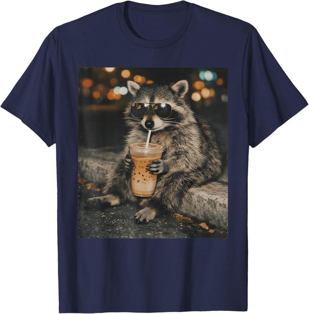 Raccoon Drinking Iced Coffee Funny Humor Meme Unisex T-Shirt