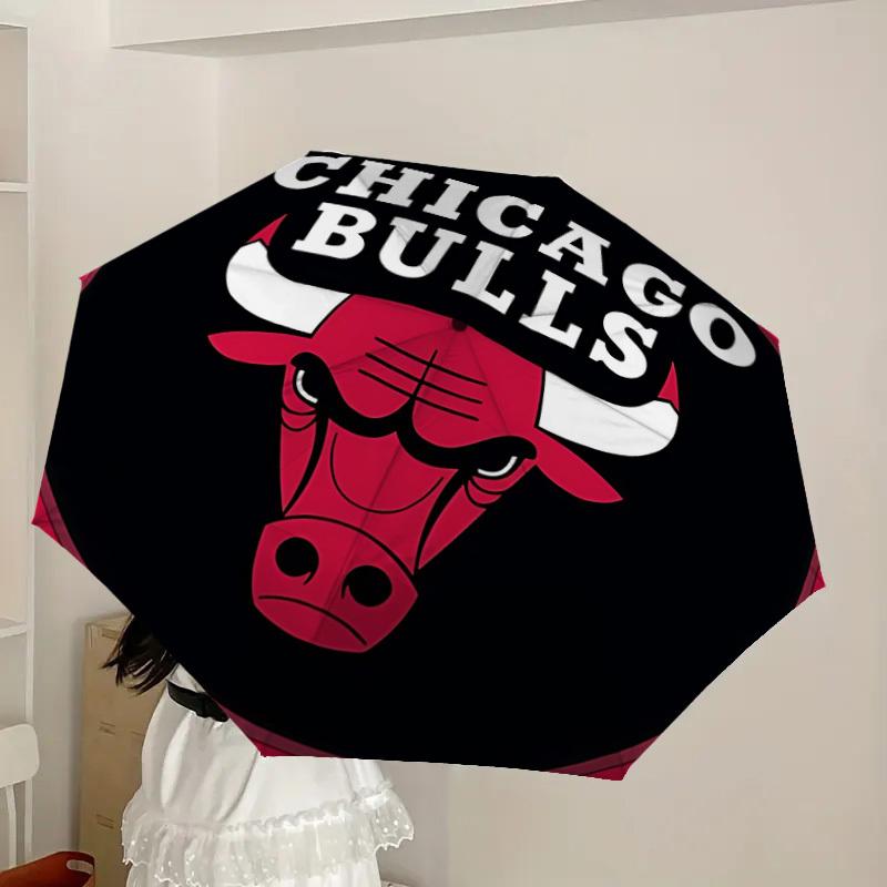 1 шт. Автоматический персональный зонт Chicago Bulls | Портативный складной, 8 ребер, ручное открытие, милый Хэллоуинский и Рождественский подарок для улицы, повседневный аксессуар,