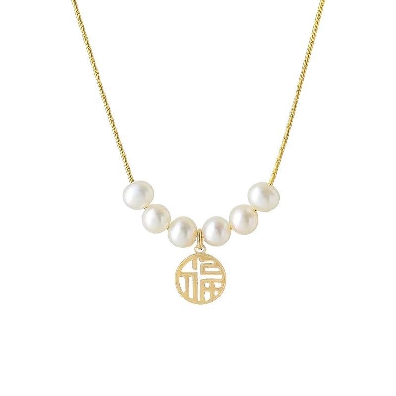 Ожерелье с жемчугом Fu character, женское, легкое, роскошное, нишевое, дизайн, цепочка на свитер, ключичная, годовая цепочка на шею