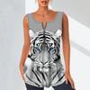Women's Fashion V Neck Shirts Casual Tops T-shirt Ladies 3D A Mighty Tiger Print Vest Plus Size Sleeveless Blouse Tank Tops