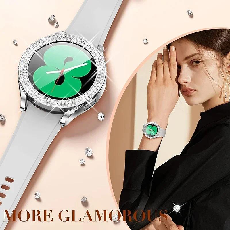 Блестящий Алмазный Чехол для Samsung Galaxy Watch 7 6 5 4 PC Защитный Чехол 40мм 44мм Защита Экрана бампер Прозрачный Чехол