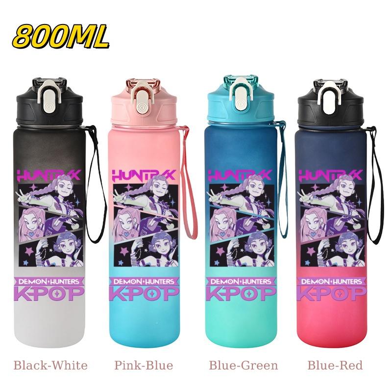 800ML KPop Demon Hunters Gradient Cartoon Pattern Big Capacity Straw Water Cup Outdoor Portable Sports Drink Bottles Travel Mug