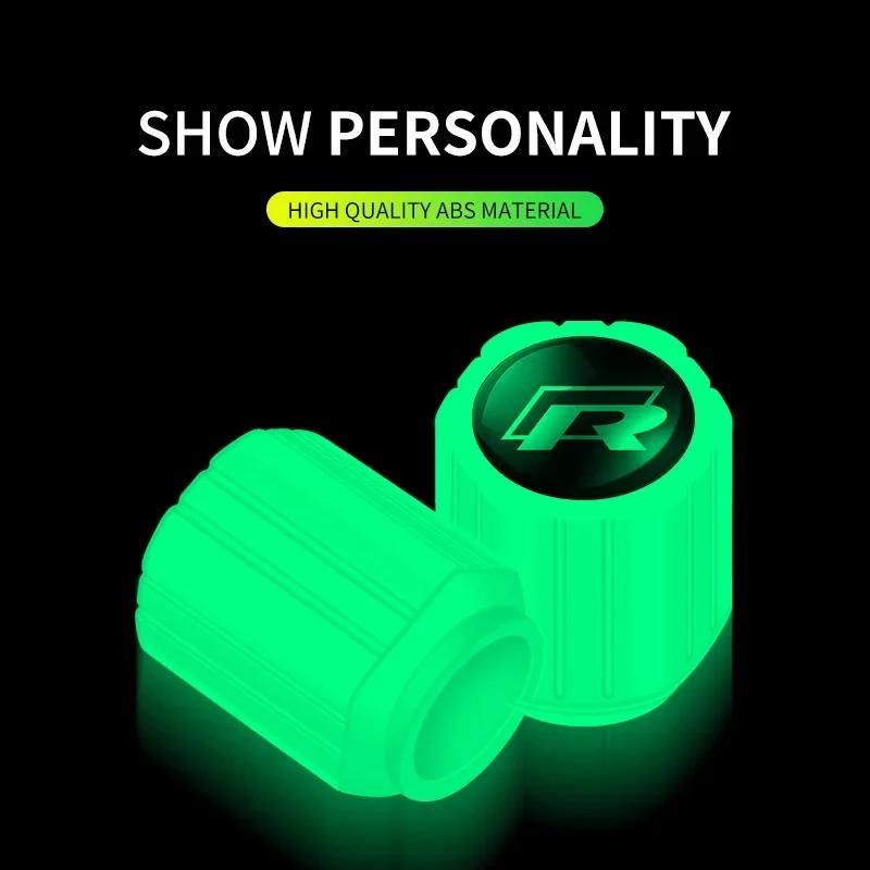 RFKNG1 4PCS Car Tyre Valve Stem Luminous Caps Fluorescent Decor For VW Rline Arteon Jetta Atlas Eos Caddy GTD Sharan Transporter