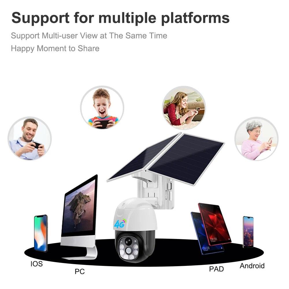 Солнечная камера, беспроводная Wi-Fi 4G, солнечная батарея, наружная охранная камера видеонаблюдения, умная домашняя PIR-камера видеонаблюдения
