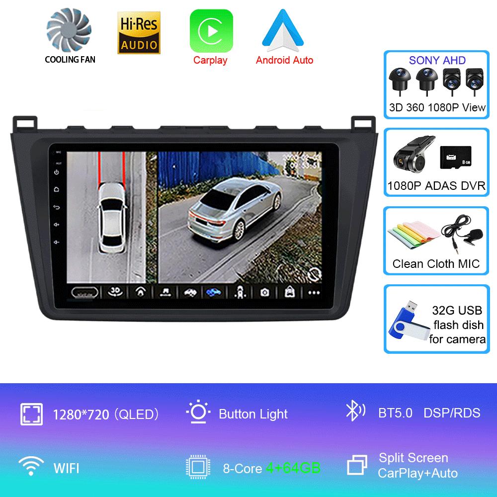 Android14 Carplay Автомагнитола для Mazda 6 GH 2007 2008 2009 2010 2011 2012 Мультимедиа GPS Видеоплеер Стерео 2din Головное Устройство