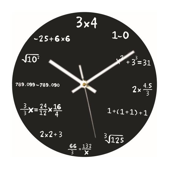 Math Wall Clock Silent Non-Ticking Quartz Movement with Hanging Hook Wooden Clock for Classroom Home Decoration