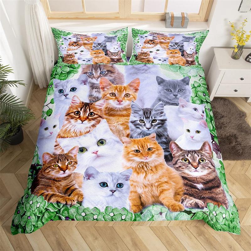 Детский комплект постельного белья с изображением кошек, двухспальный комплект постельного белья с 3D-изображением животных из мультфильма, микрофибра, милый чехол для питомца, для девочек и мальчиков, любителей кошек