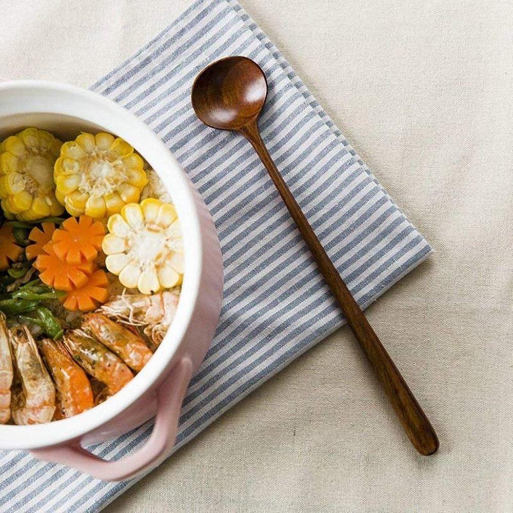 Korean Style Wooden Long Handle Tableware Round Cooking Supplies Kitchen Utensil Spoons Soup Spoon