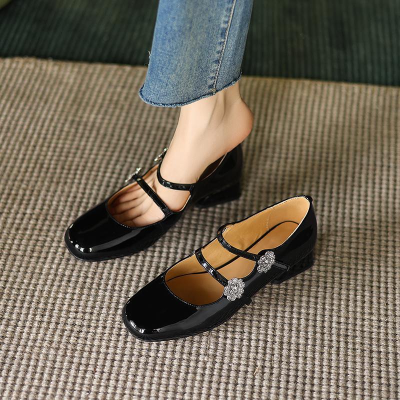 Krazing Pot Туфли-лодочки Mary Janes из овчины, весна-лето, размер 41, на толстом низком каблуке, женские, с квадратным носком, с кристаллами и цветами