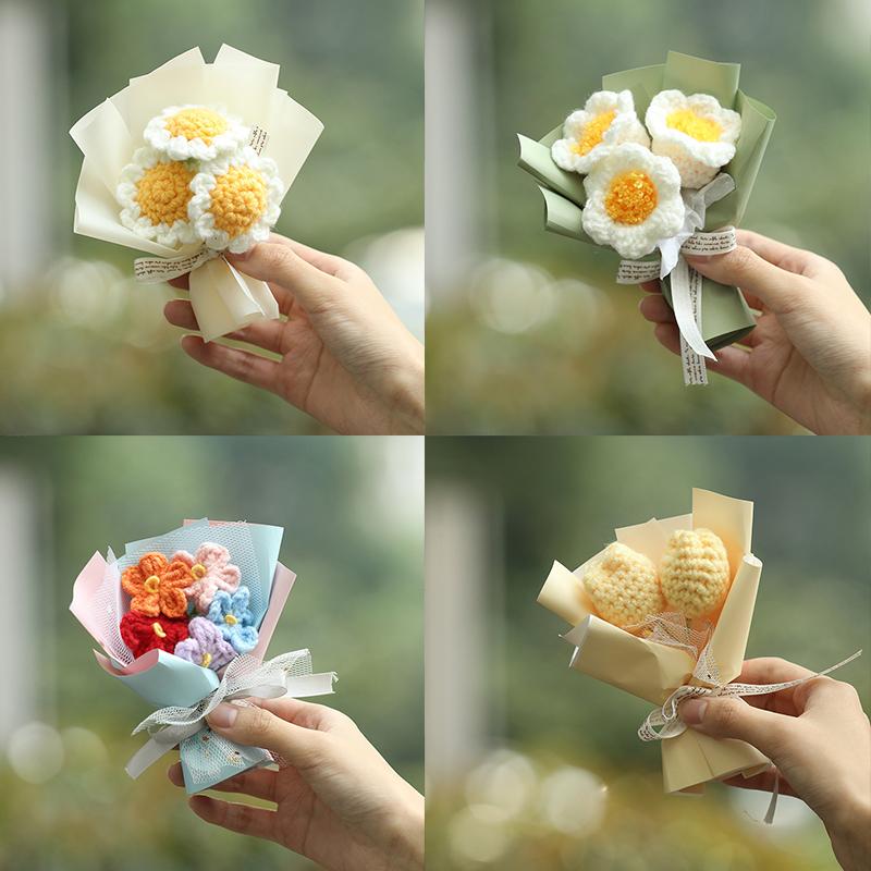 Изделия ручной работы Искусственные вязаные цветы Вязаный крючком Маленький букет Мини-вязаный цветочный пучок