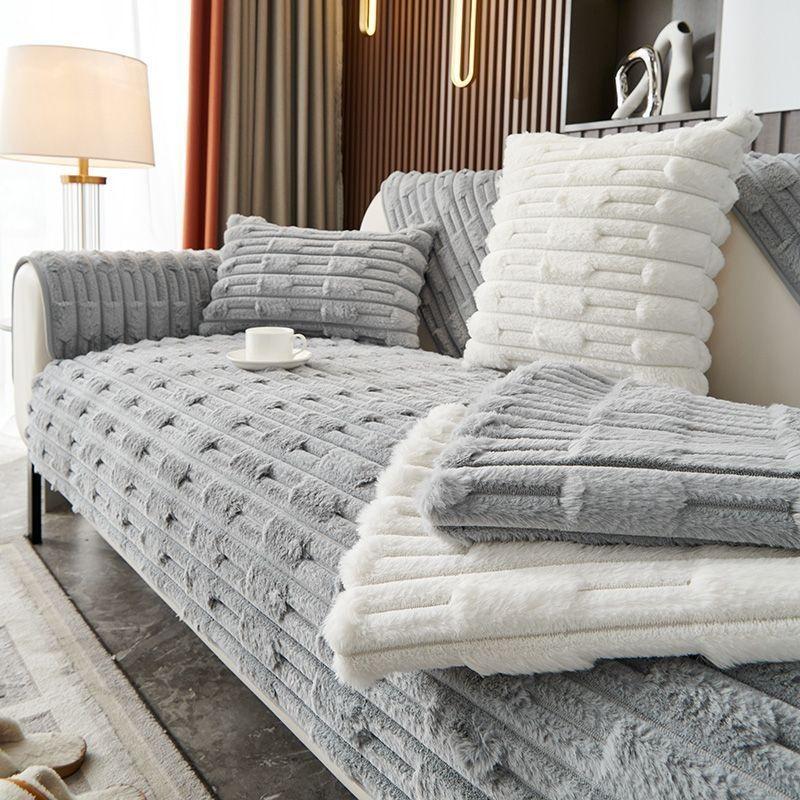 Черная плюшевая диванная подушка, толстый теплый чехол для дивана, наволочка для гостиной, зимняя универсальная подушка для сиденья, нескользящий чехол, тканевый чехол для подушки