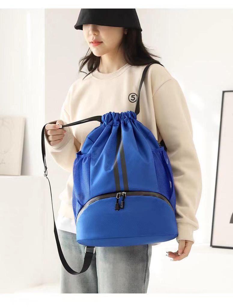 Sports Drawstring Bag with Wet and Dry Compartments for Basketball, Football, Swimming - Unisex Lightweight Backpack