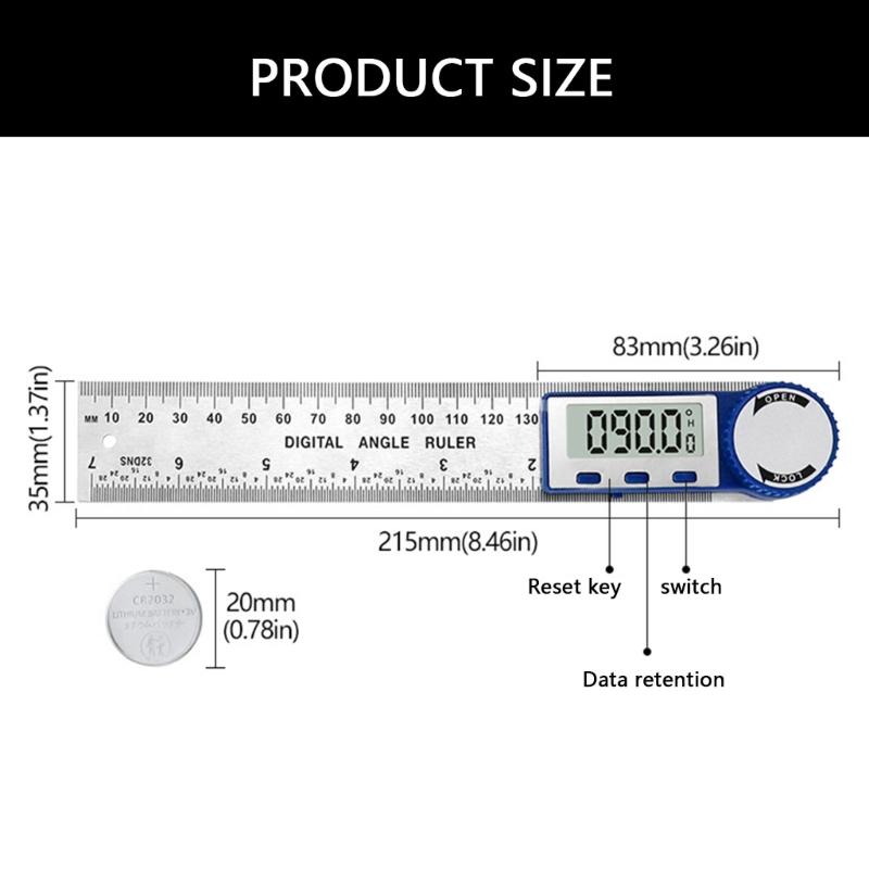 Steel Digital Protractor with Large LCD Display High Accuracy Digital Angles Gauges for Accurate Angles Measurements