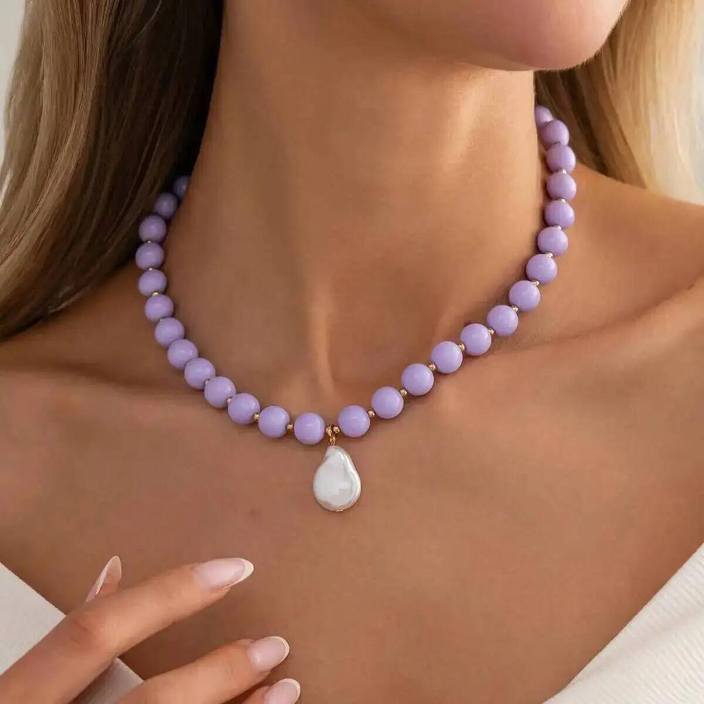 IngeSight.Z Trend Y2K Boho Round Acrylic Colorful Beaded Choker Necklace Women Baroque Irregular Imitation Pearl Pendant Jewelry