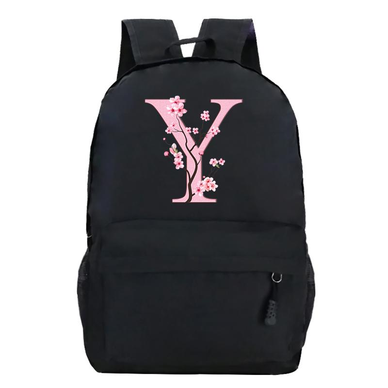 Back To School Rucksacks Trend Graphic Flower Alphabet Harajuku Style Trend Open-air Journey Knapsack Zip Laptop Bagpack