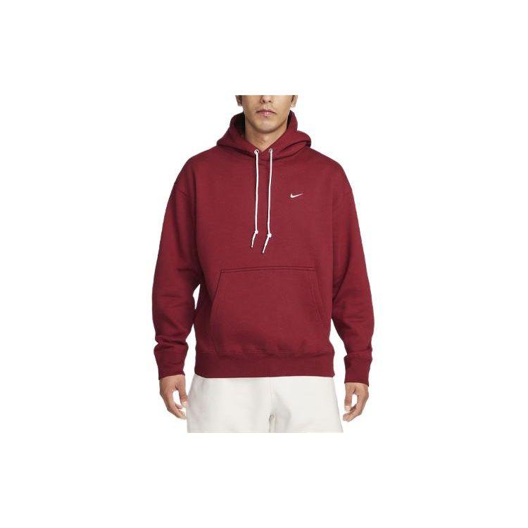 Nike Толстовка с капюшоном Solo Swoosh Solid Color Logo Drawstring, мужская, темно-красная, DX1355-677