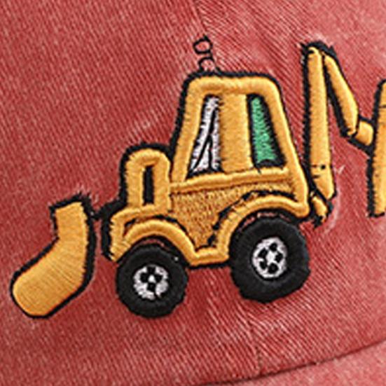 Детская шляпа унисекс, мытая бейсболка в стиле ретро, ​​мультяшный экскаватор, вышивка, с длинными полями, защита от солнца, защита от солнца, уличный головной убор, шляпа от солнца