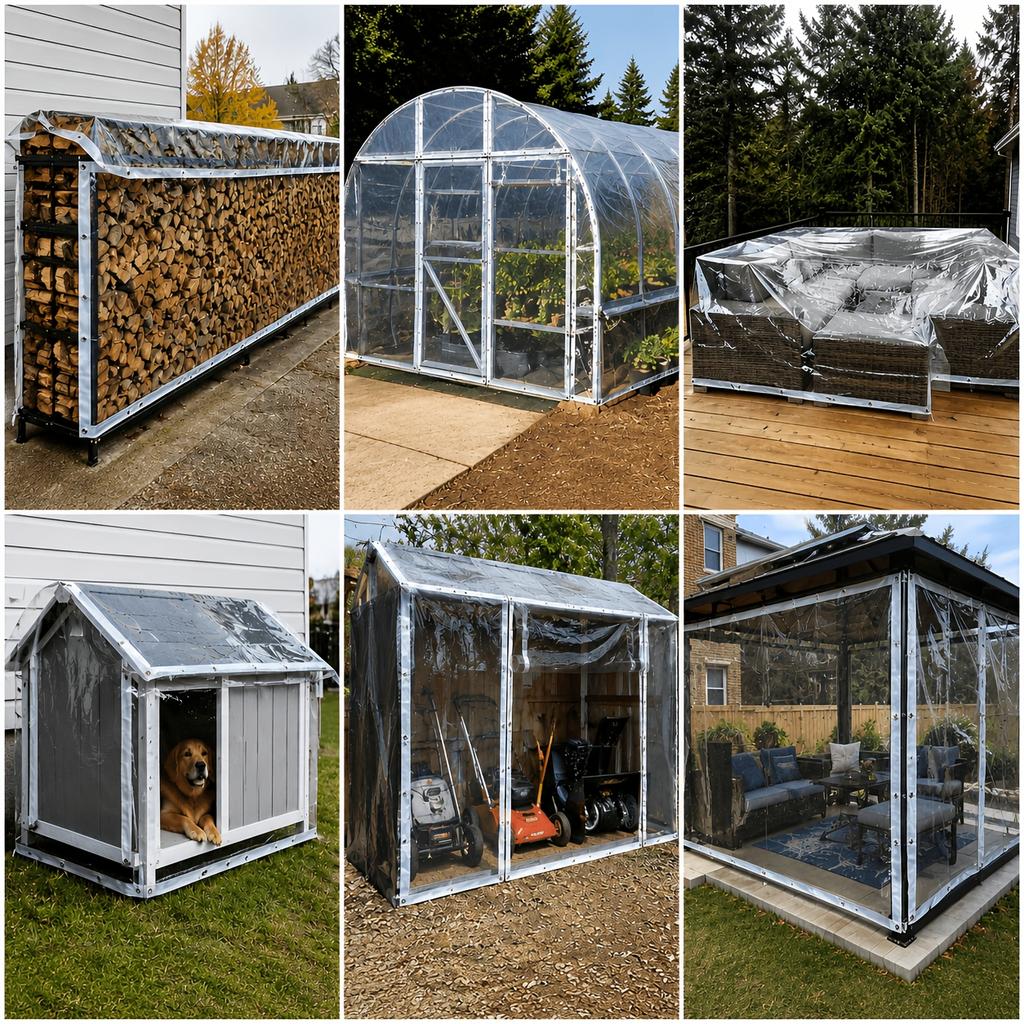 Clear Waterproof Tarpaulins Heavy Duty Transparent PVC Tarp Sheet Reinforced Edges Grommets Rainproof Cover For Patio Garden Greenhouse