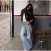 2026 Womens Wide Leg Denim Pants With Detachable Belt Loose Fit Straight Cut Mid-Rise Streetwear Style
