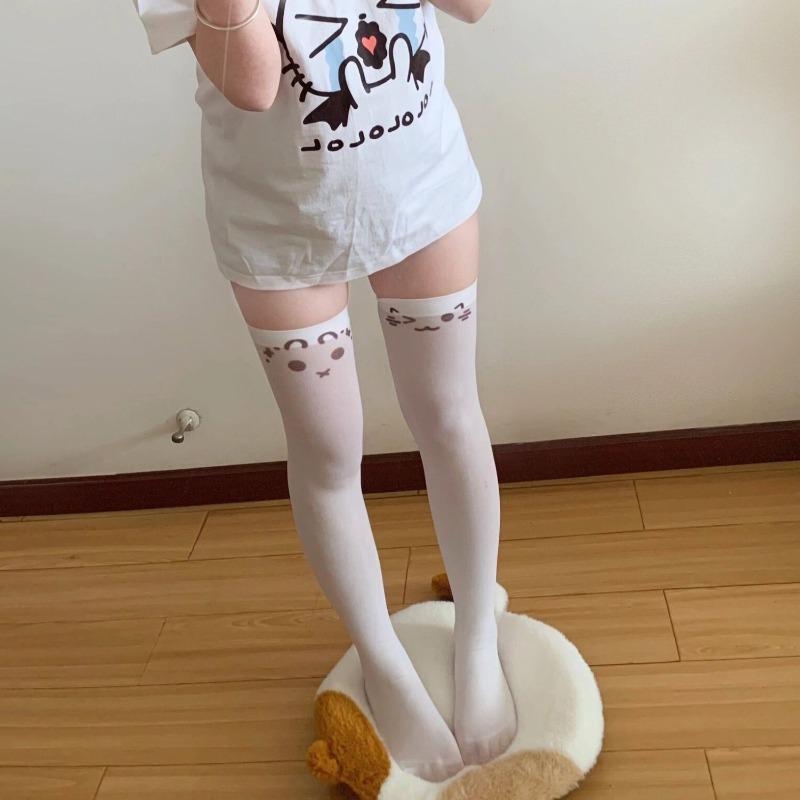 Printed Cartoon Stockings Women Y2k Girls Knee High Socks Thigh High Stockings JK Lolita Kawaii Thigh High Socks Women Stockings