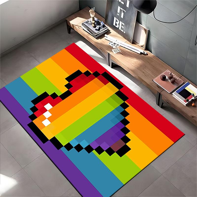 Pixelated Rainbow Heart Carpet suitable as a non-slip mat for the living room or bedroom sofa