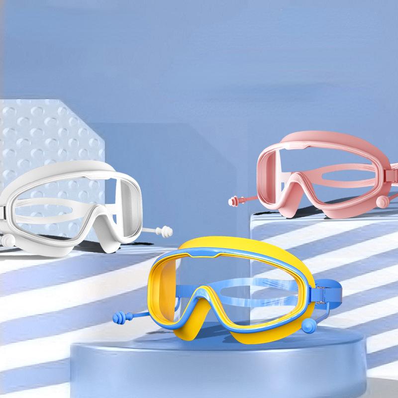 Детские плавательные очки для девочек и мальчиков с большой оправой, водонепроницаемые, противотуманные, HD, прозрачные, для школьников и малышей, плавательные очки
