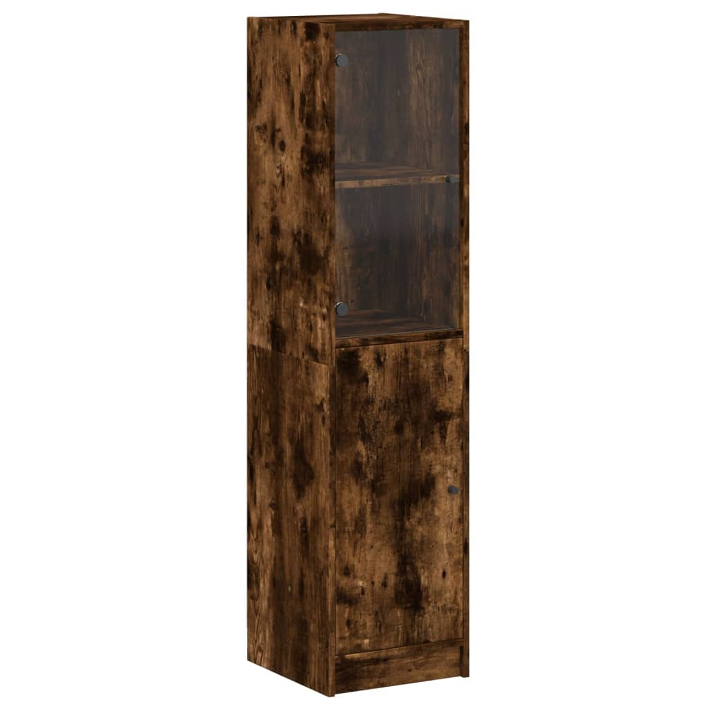 Highboard with Glass Door Smoked Oak 35 x 37 x 142 cm