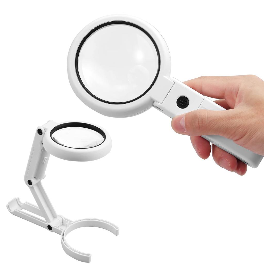 eSynic Handheld Magnifying Glass with LED Standing Tabletop 5x 11x Adjustable Brightness and Up to 6 Hours of Magnifying Glass with Adjustable Ideal