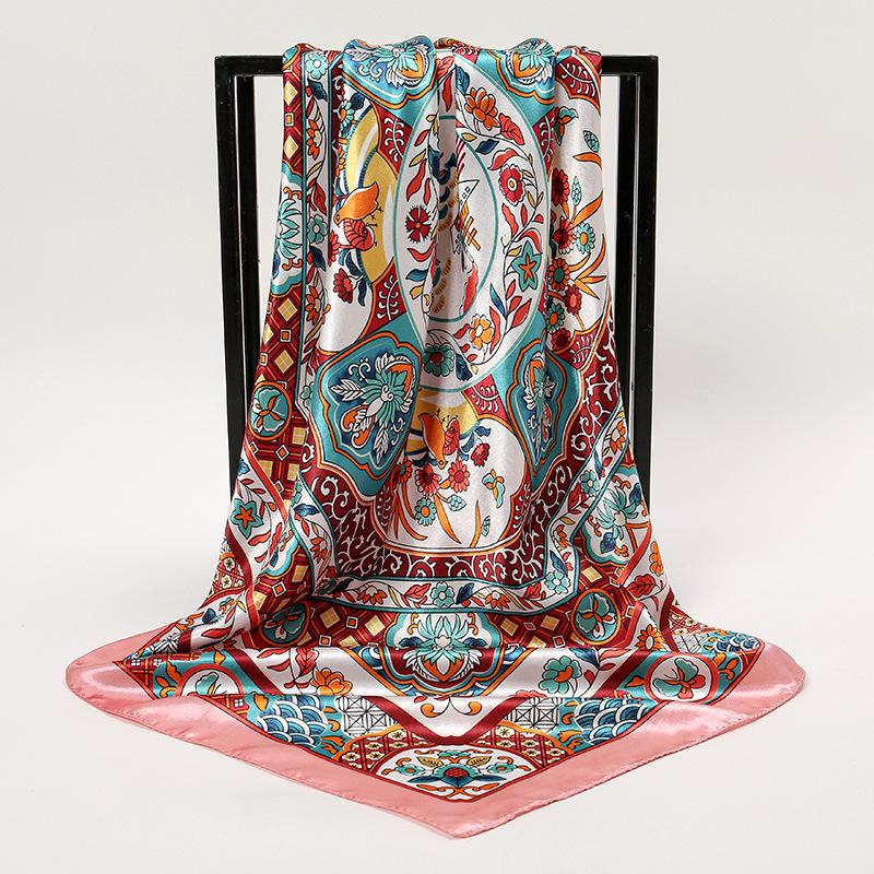 Spring and Autumn Women's Cashew Print Square Scarf Fashion Commuting Versatile Headscarf Stained Rose Square Scarf