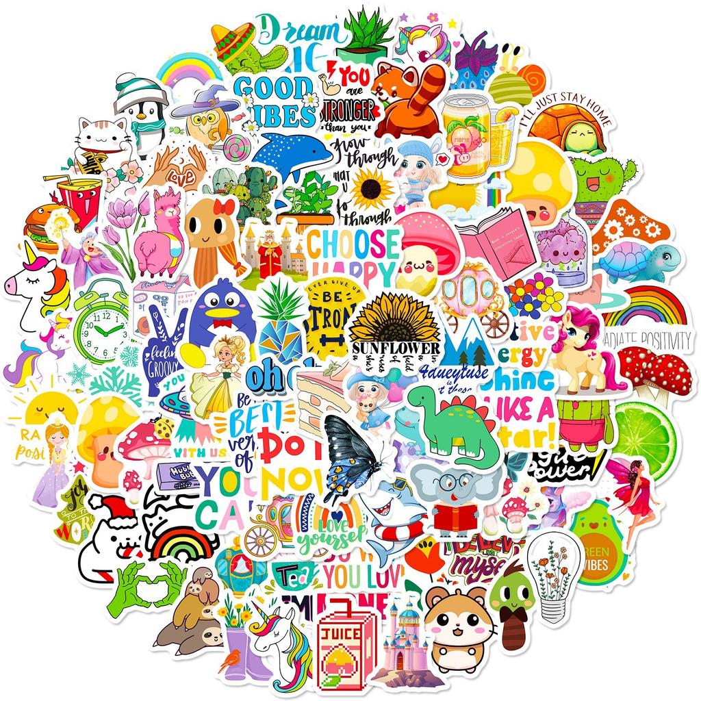 100 Small Size 4cm Castle Mix and Match Small Fresh Party Graffiti Stickers Cartoon Computer Water Cup Text