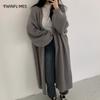 Women's Knitted Cardigan Korean Fashion Clothes Autumn Chic Argyle Vintage Sweater Lantern Sleeve Loose Jumper Coat