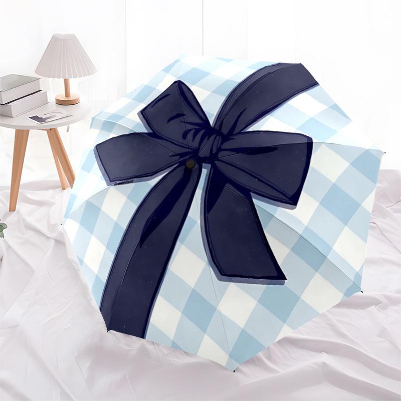 1pc Blue Bow Knot Automatic Opening/Closing Umbrella with Operation & Windproof Canopy - Folding Design, Holiday Gift yy260225159