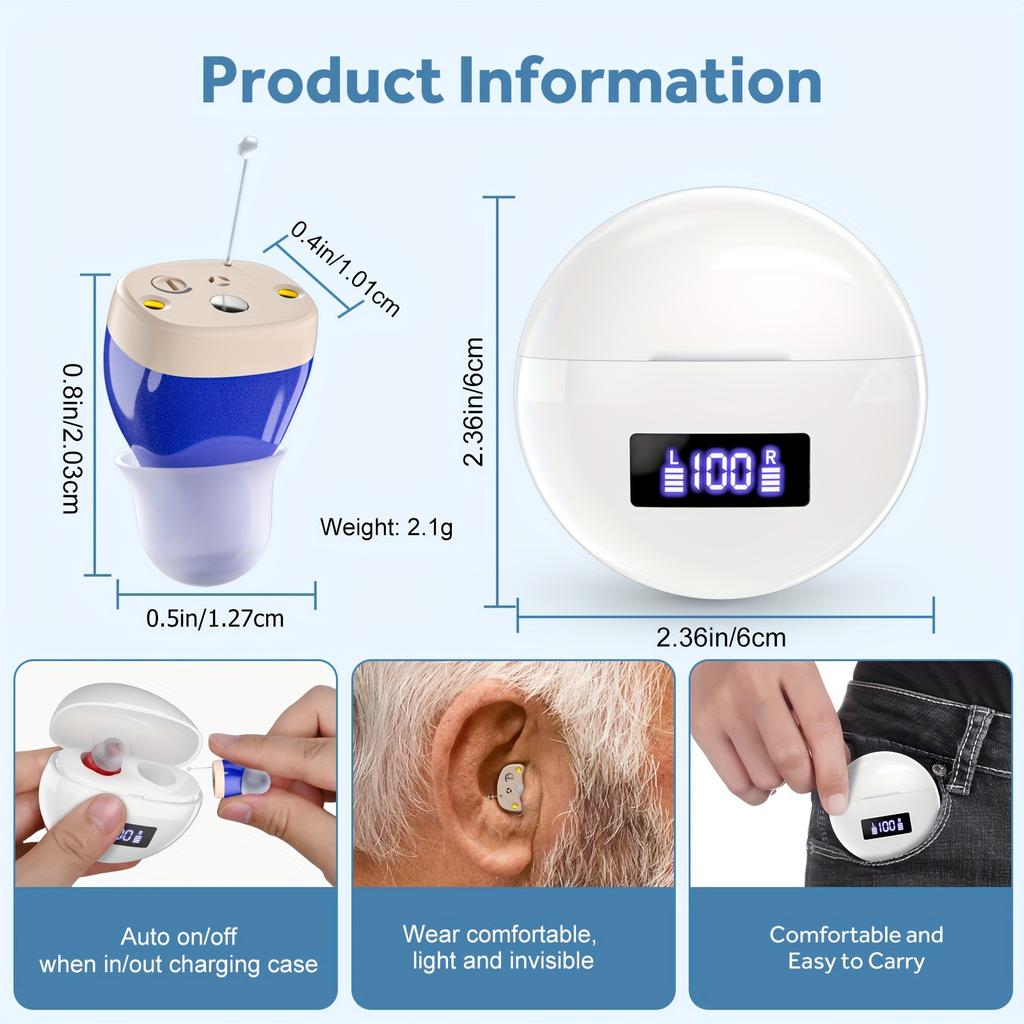 1 пара перезаряжаемых слуховых аппаратов для пожилых и взрослых с шумоподавлением, невидимые внутриканальные цифровые усилители слуха