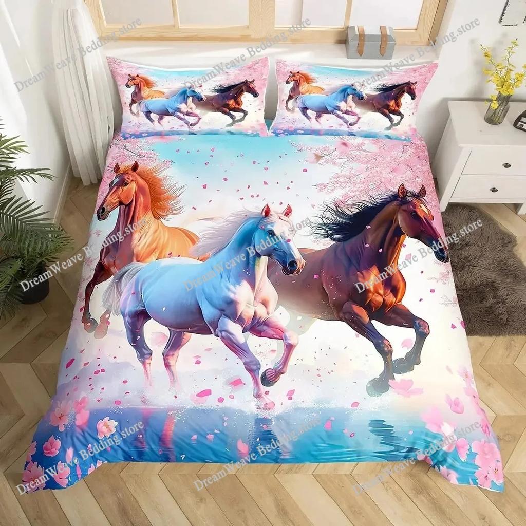 Пододеяльник с изображением мультяшной лошади King Queen Galloping Horse, комплект постельного белья Golden Stars, прекрасный декор в виде животного, пододеяльник