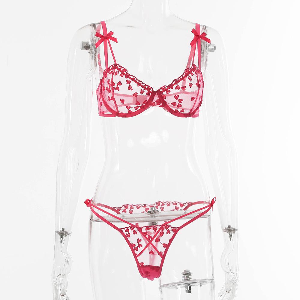 2021 Кружевной комплект нижнего белья с вышивкой в виде сердца на косточках для женщин
