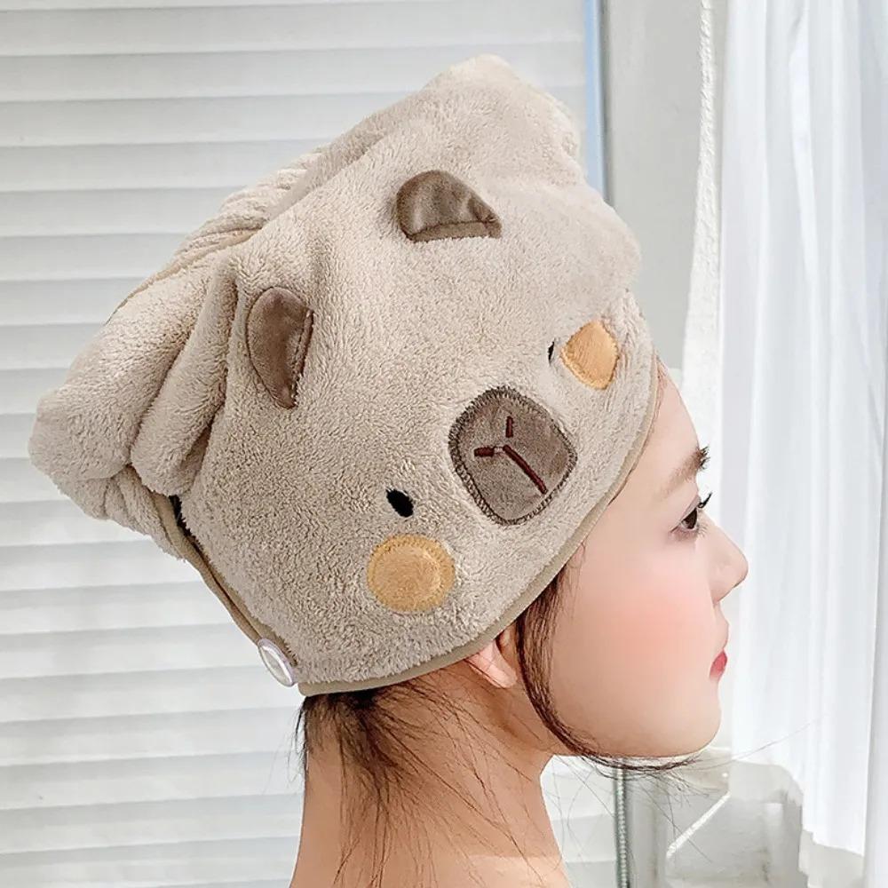 Quick Drying Capybara Dry Hair Cap Combed Cotton Coral Velvet Bathing Cap Capybara Towel  Pool