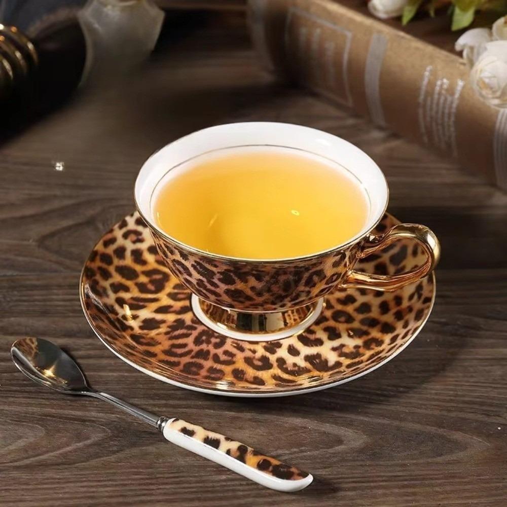 Bone China Ceramic Coffee Cup Set Leopard Print Milk Mug High-End Teacup With Saucer Home Use