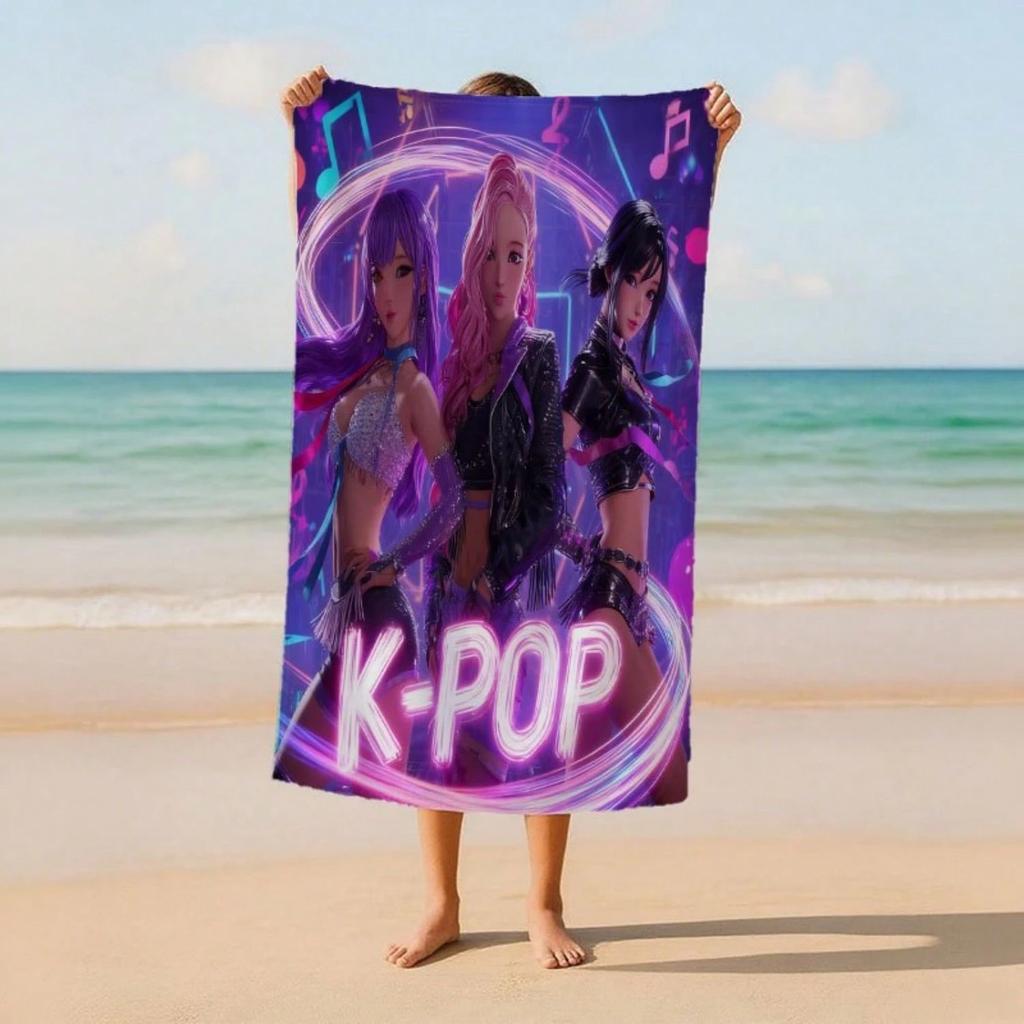 Пляжное полотенце с принтом K-Pop группы Future Neon Stage Music, Современный стиль, Микрофибра, Высоко впитывающее, Полотенце для пляжного отдыха летом