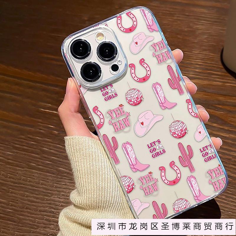 Розовые ковбойские сапоги чехол для iphone16/15 Apple 13/14ProMax прозрачный чехол для телефона 11/12pro